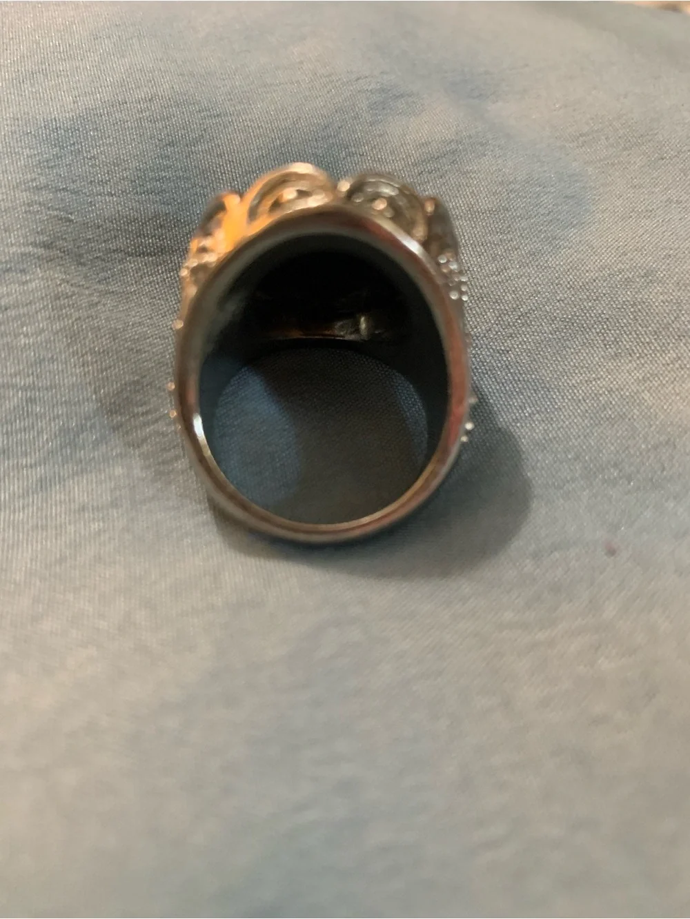 Vintage Victorian-Style Silver-Plated Ring with Large Black Faceted Lucite Stone